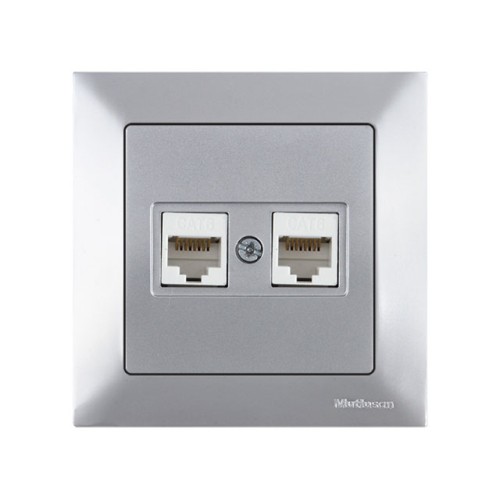Розетка компьютерная 2xRJ45 (Cat6, скрытая) серебро, DARIA, MUTLUSAN