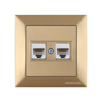 Розетка компьютерная 2xRJ45 (Cat5e, скрытая) золото, DARIA, MUTLUSAN
