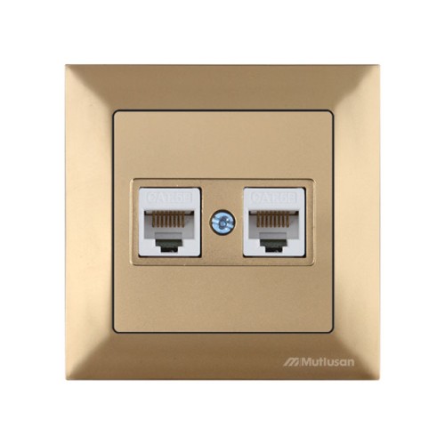 Розетка компьютерная 2xRJ45 (Cat5e, скрытая) золото, DARIA, MUTLUSAN