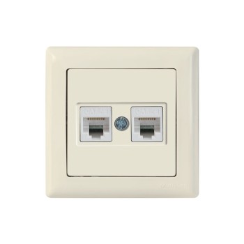 Розетка компьютерная 2xRJ45 (Cat6, скрытая) кремовая, DARIA, MUTLUSAN