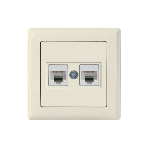 Розетка компьютерная 2xRJ45 (Cat6, скрытая) кремовая, DARIA, MUTLUSAN
