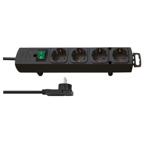 Удлинитель 2м (4 роз., 3.3кВт, с/з, выкл., ПВС) черный Brennenstuhl Comfort-Line