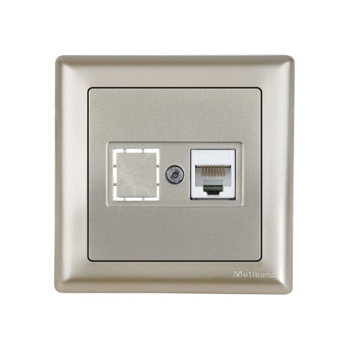 Розетка компьютерная 1xRJ45 (Cat5e, скрытая, с рамкой) титан, DARIA, MUTLUSAN