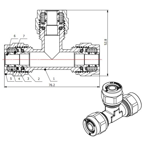 Тройник 16(2.0) для труб PEX, AV Engineering (инд. упак.)