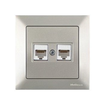 Розетка компьютерная 2xRJ45 (Cat6, скрытая) титан, DARIA, MUTLUSAN