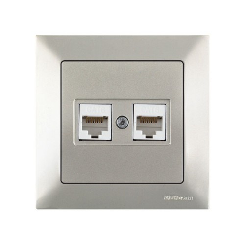 Розетка компьютерная 2xRJ45 (Cat6, скрытая) титан, DARIA, MUTLUSAN