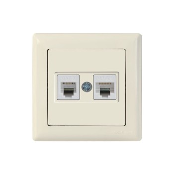 Розетка телефонная + компьютерная (RJ12+Cat5e, скрытая) кремовая, DARIA, MUTLUSAN