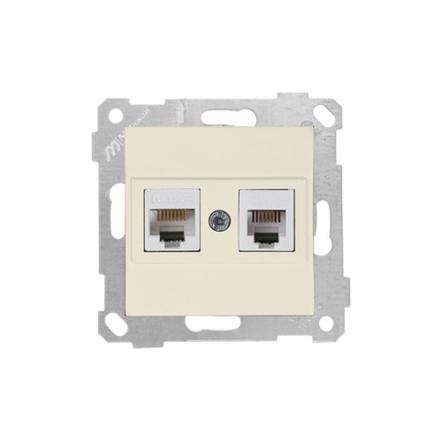 Розетка телефонная + компьютерная (RJ12+Cat5e, скрытая, без рамки) кремовая, RITA, MUTLUSAN