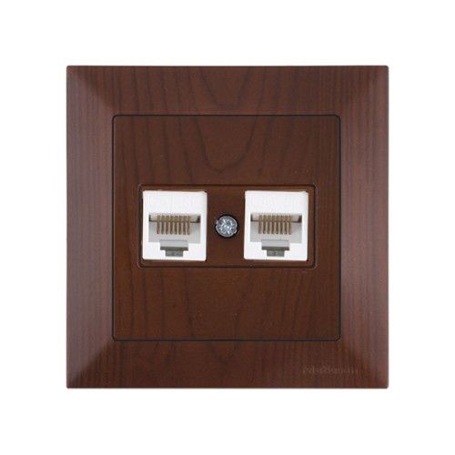 Розетка компьютерная 2xRJ45 (Cat5e, скрытая) орех, DARIA, MUTLUSAN