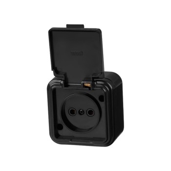 Розетка 1-ая (открытая, б/з, брызг. защ.) черная, Стандарт, Юпитер
