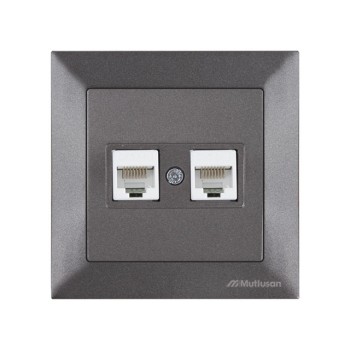 Розетка компьютерная 2xRJ45 (Cat5e, скрытая) дымчатая, DARIA, MUTLUSAN
