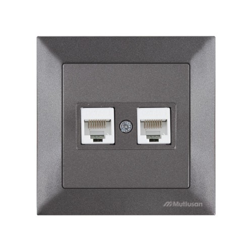 Розетка компьютерная 2xRJ45 (Cat5e, скрытая) дымчатая, DARIA, MUTLUSAN