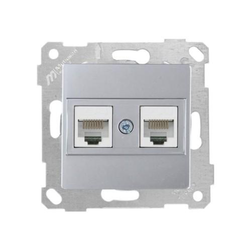 Розетка компьютерная 2xRJ45 (Cat5e, скрытая, без рамки) серебро, RITA, MUTLUSAN