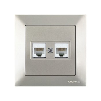 Розетка компьютерная 2xRJ45 (Cat5e, скрытая) титан, DARIA, MUTLUSAN