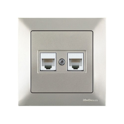 Розетка компьютерная 2xRJ45 (Cat5e, скрытая) титан, DARIA, MUTLUSAN