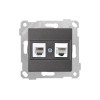 Розетка телефонная + компьютерная (RJ12+Cat5e, скрытая, без рамки) дымчатая, RITA, MUTLUSAN