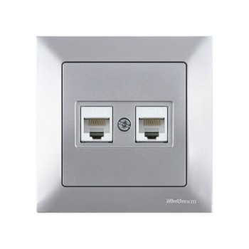 Розетка компьютерная 2xRJ45 (Cat5e, скрытая) серебро, DARIA, MUTLUSAN