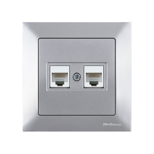 Розетка компьютерная 2xRJ45 (Cat5e, скрытая) серебро, DARIA, MUTLUSAN