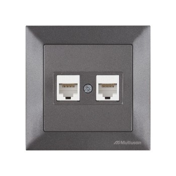 Розетка компьютерная 2xRJ45 (Cat6, скрытая) дымчатая, DARIA, MUTLUSAN
