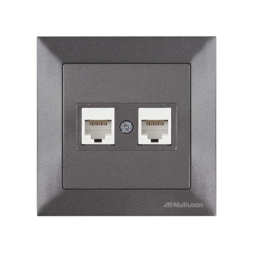 Розетка компьютерная 2xRJ45 (Cat6, скрытая) дымчатая, DARIA, MUTLUSAN