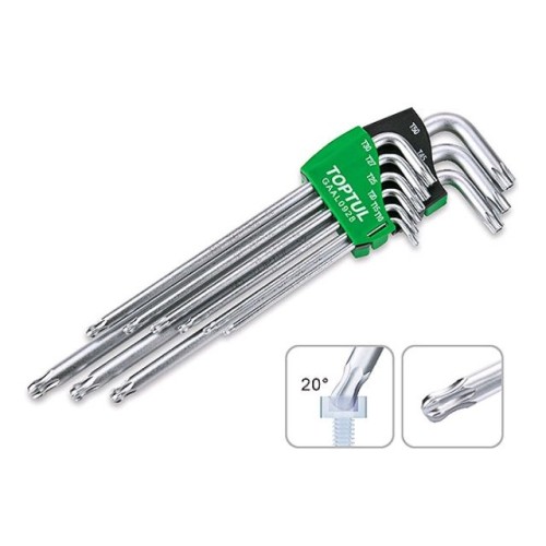 Набор ключей Torx T10-Т50 9шт длинных, с отверстием и шариком TOPTUL