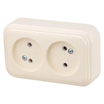Розетка 2-ая (открытая, б/з) бежевая, Стандарт, Юпитер