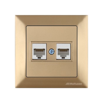 Розетка компьютерная 2xRJ45 (Cat6, скрытая) золото, DARIA, MUTLUSAN