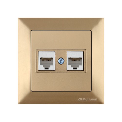 Розетка компьютерная 2xRJ45 (Cat6, скрытая) золото, DARIA, MUTLUSAN
