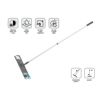 Швабра для пола с насадкой из микрофибры, серая, PERFECTO LINEA
