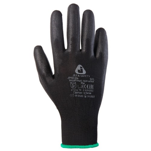 Перчатки нейлон, полиуретановое неполн. покрытие, р.XL, черные, Jeta Safety