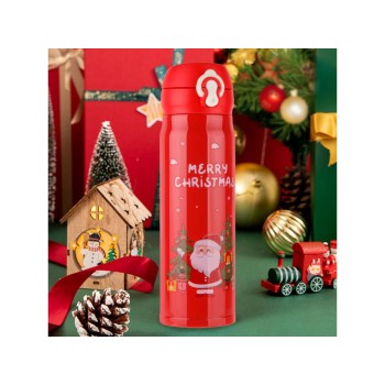 Термос, 500 мл, нержавеющая сталь, MERRY CHRISTMAS, красный, Санта, PERFECTO LINEA