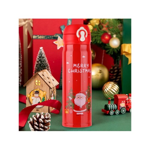 Термос, 500 мл, нержавеющая сталь, MERRY CHRISTMAS, красный, Санта, PERFECTO LINEA