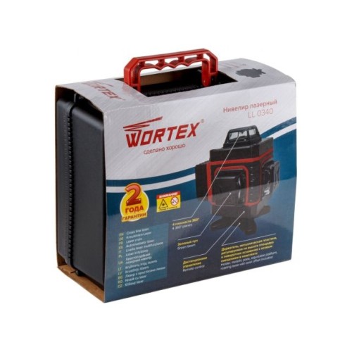 Нивелир лазерный WORTEX LL 0340 в чем. + аксессуары 4х360°, до 25 м, +/- 0.3 мм/м, зеленый