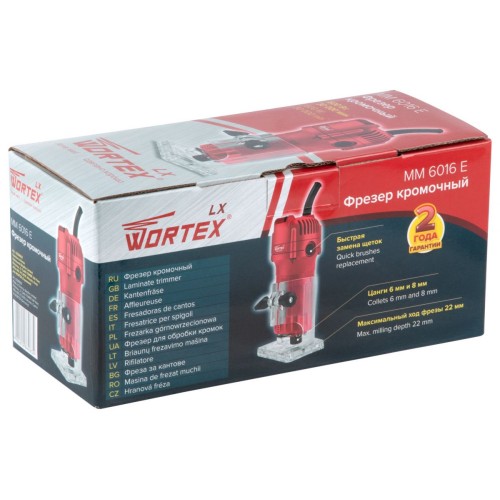 Фрезер кромочный WORTEX LX MM 6016 E + аксессуары 600 Вт, цанга 6/8 мм