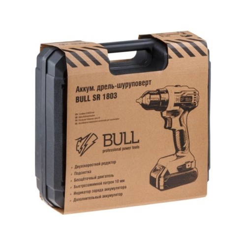 Аккум. дрель-шуруповерт BULL SR 1803, 50 Н*м, 2*2 А*ч акб, БЗП 10 мм