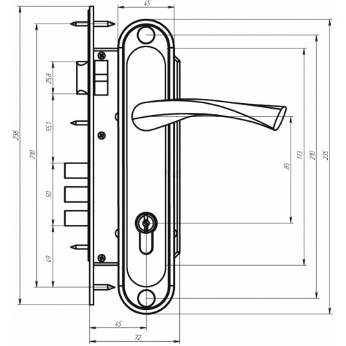 Замок врезной Зенит ЗВ4-85.3-02 (хром)
