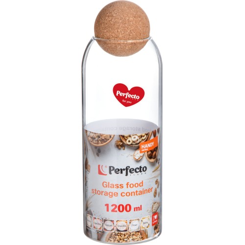 Банка для сыпучих продуктов стеклянная 1200 мл, серия Handy, PERFECTO LINEA
