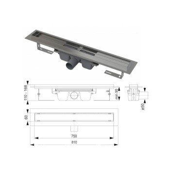 Водоотводящий желоб с порогами для цельной решетки, Alcaplast