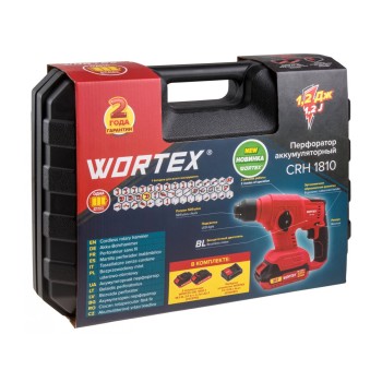 Аккум. перфоратор WORTEX CRH 1810 в чем. ALL1 XLT SET БЕСЩЕТ., 18 В, 1.2 Дж, 20 мм, 2х2 А*ч