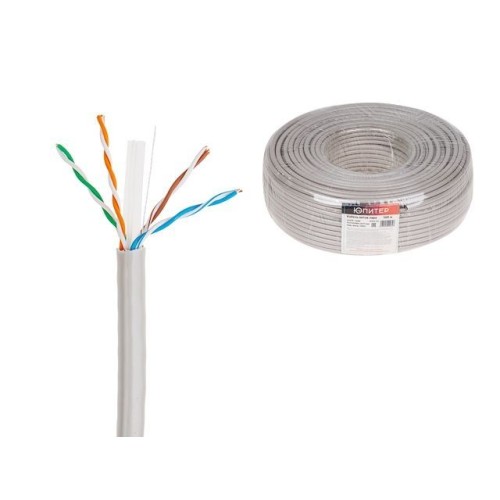 Кабель витая пара U/UTP Cat6E 4х2х23AWG (0.57мм) 100м, медь, внутр. (ПВХ) Юпитер