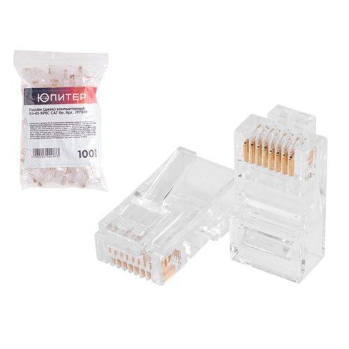 Разъем (джек) компьютерный RJ-45 8P8C CAT 6e (100 шт.) Юпитер