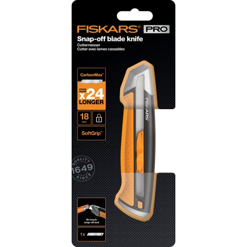 Нож с выдвижным, сменным лезвием18мм CarbonMax FISKARS