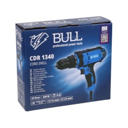 Дрель-шуруповерт BULL CDR 1340 в кор. 320 Вт, 41 Н*м, 2 скор., БЗП(мет.) 13 мм, 4 метра кабель
