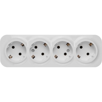 Розетка 4-ая (открытая, с/з) белая, Bailly, LEIDEN ELECTRIC