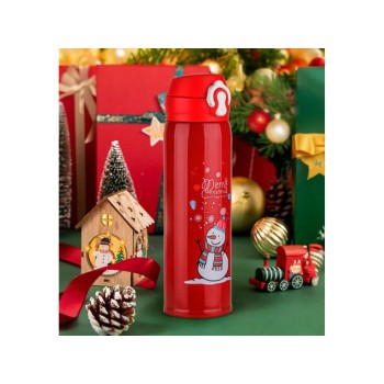 Термос, 480 мл, нержавеющая сталь, MERRY CHRISTMAS, красный, PERFECTO LINEA