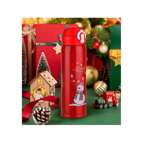 Термос, 480 мл, нержавеющая сталь, MERRY CHRISTMAS, красный, PERFECTO LINEA