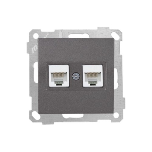 Розетка компьютерная 2xRJ45 (Cat5e) дымчатая, ELITRA, MUTLUSAN
