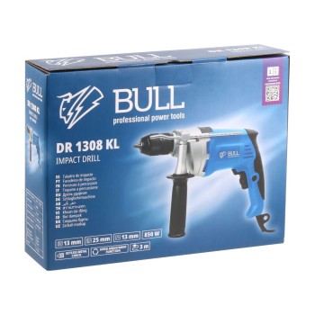Дрель ударная BULL DR 1308 KL в кор. 850 Вт, БЗП металл 13 мм, 1 скорость, 0-2800 об/мин