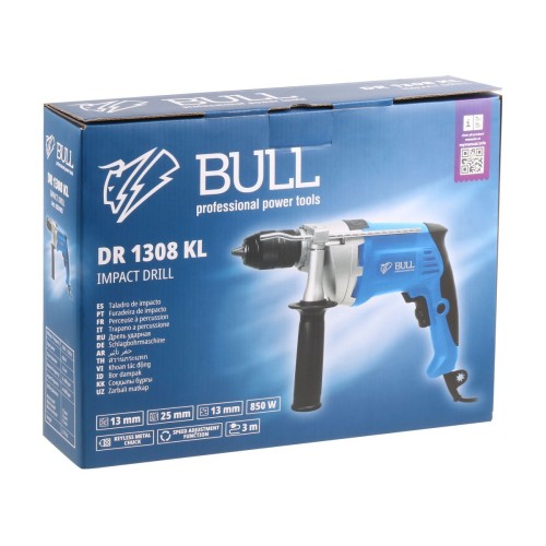 Дрель ударная BULL DR 1308 KL 850 Вт, БЗП металл 13 мм, 1 скорость, 0-2800 об/мин