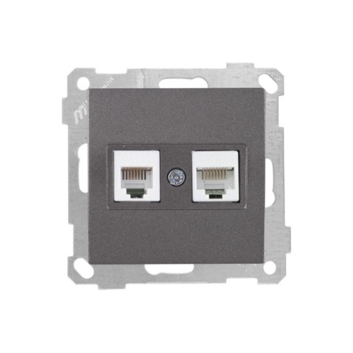 Розетка телефонная + компьютерная (RJ12+Cat5e) дымчатая, ELITRA, MUTLUSAN